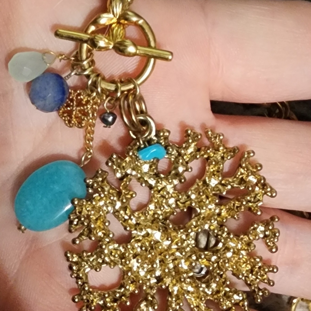 Vintage Bohemian Inspired Gold Tone Charm Necklace 24in